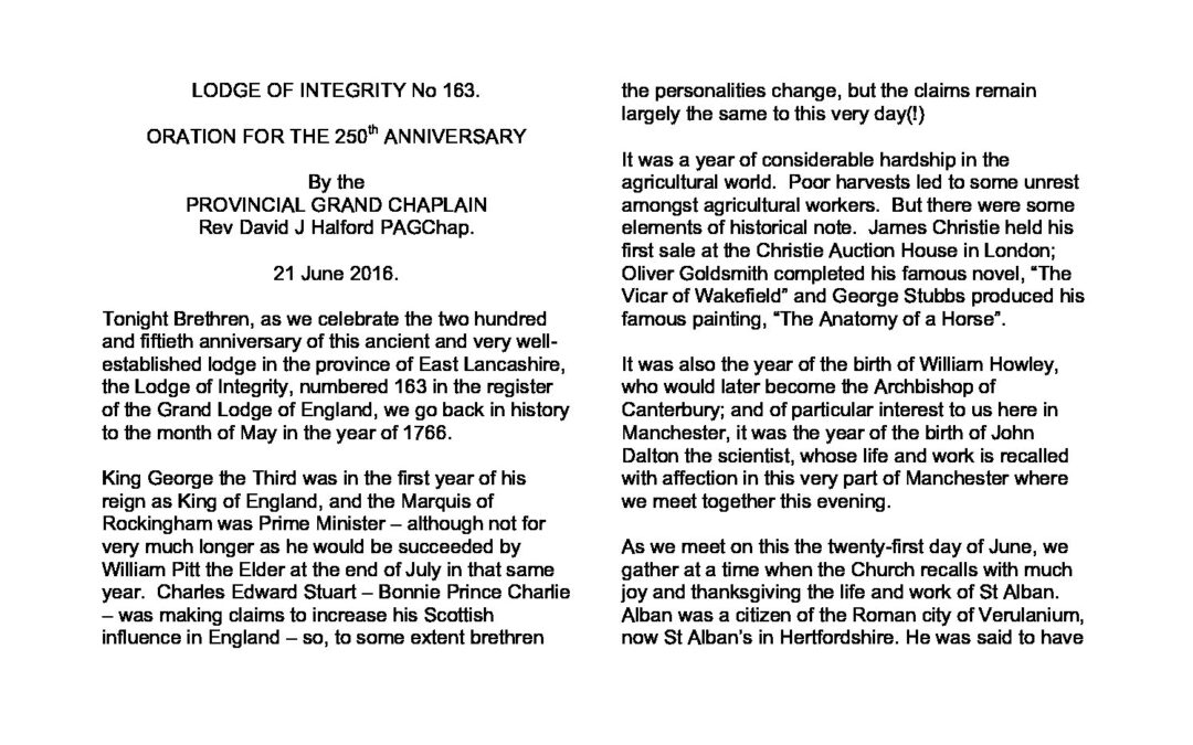 02 Oration | The Provincial Grand Lodge of East Lancashire Website