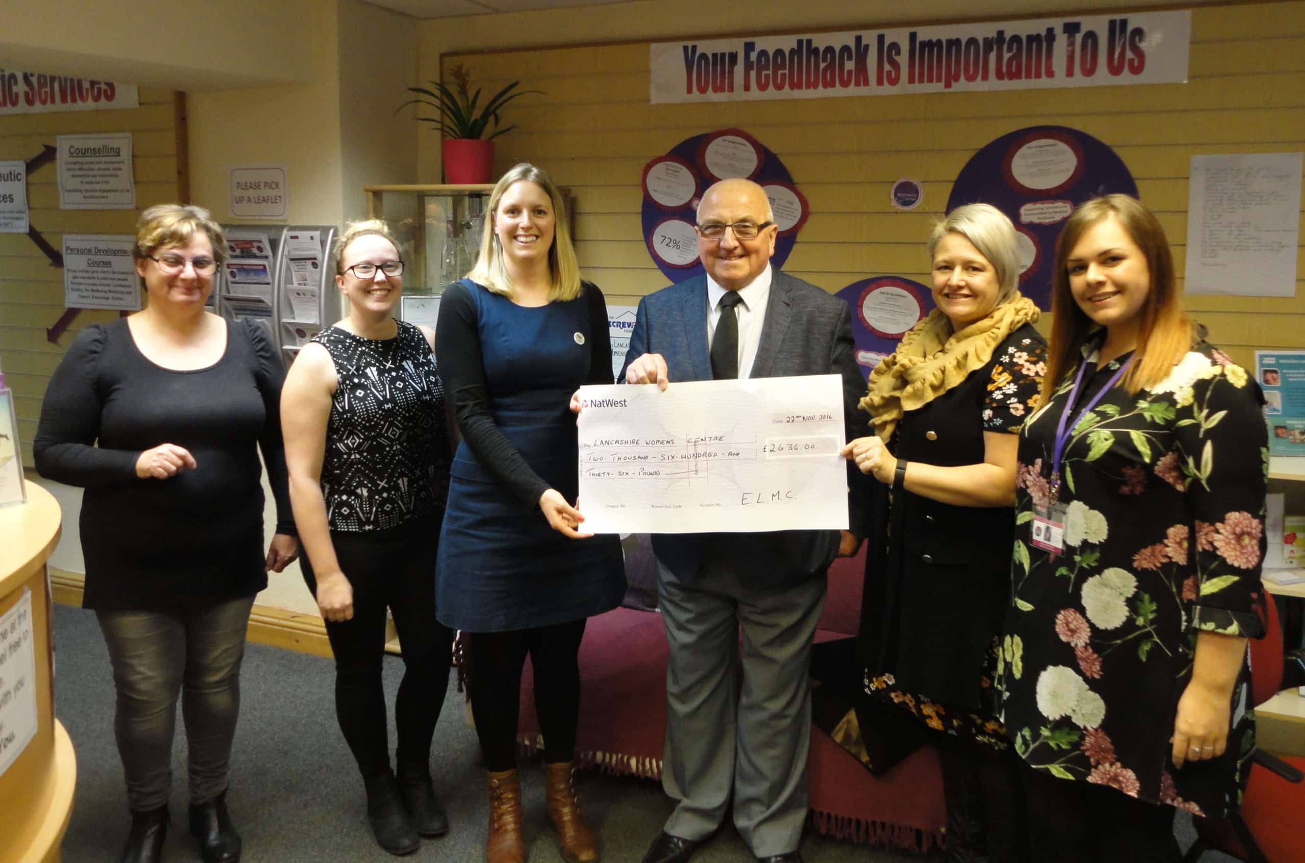 Cheque presentation for Lancashire Women's Centre