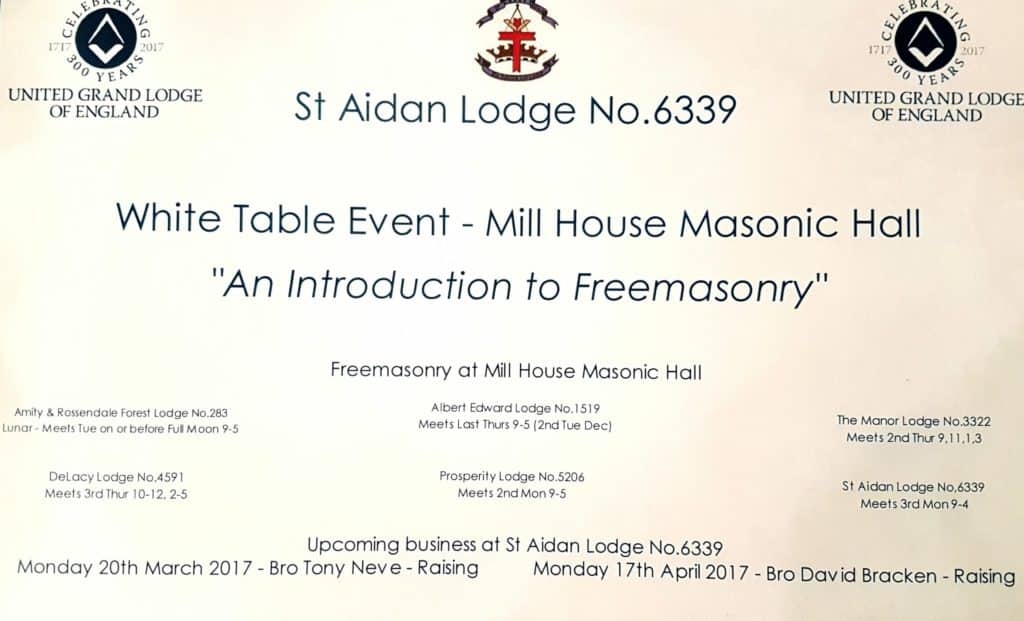 St Aidan Lodge No. 6339 host White Table Event