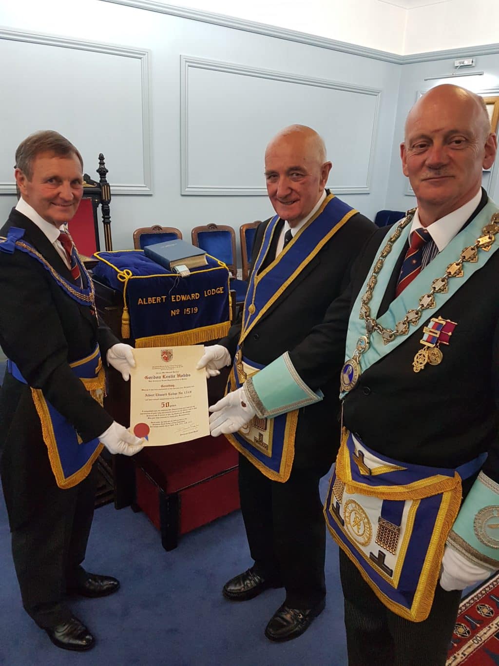 WBro Gordon Leslie Hobbs PProvGSuptWks celebrates 50 years in Freemasonry