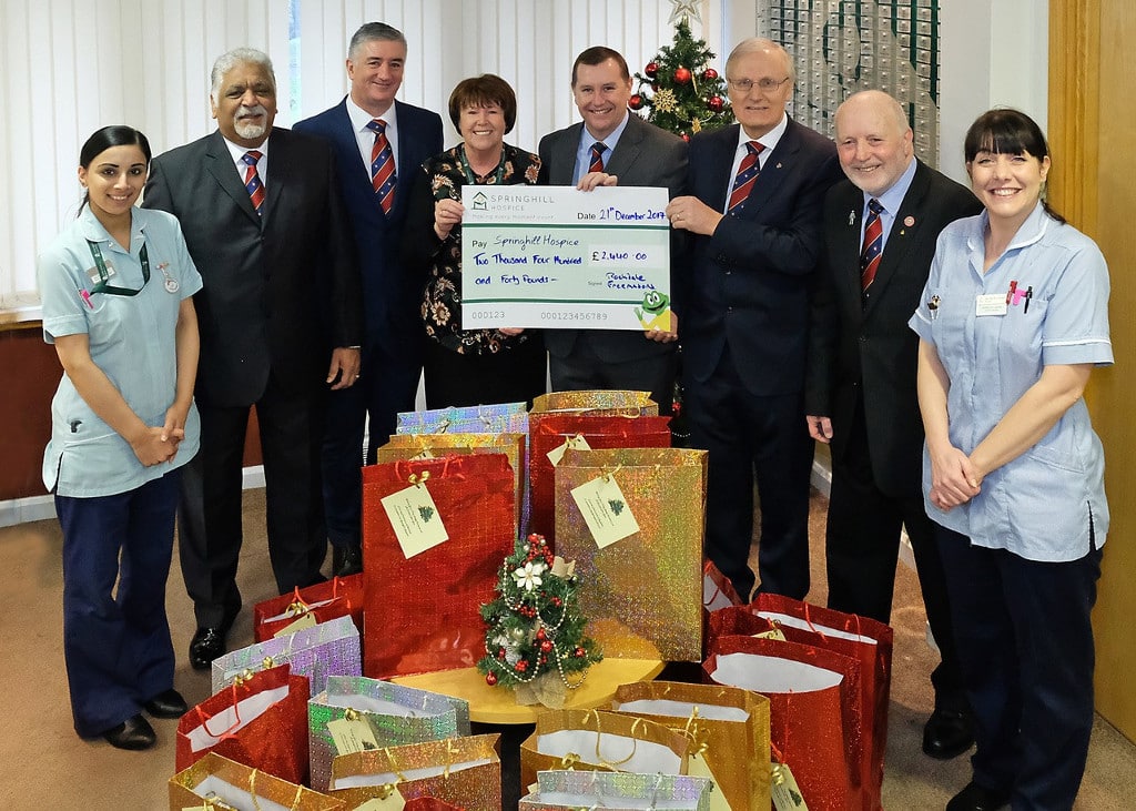 Springhill Hospice receive a cheque from the Freemasons Grand Charity