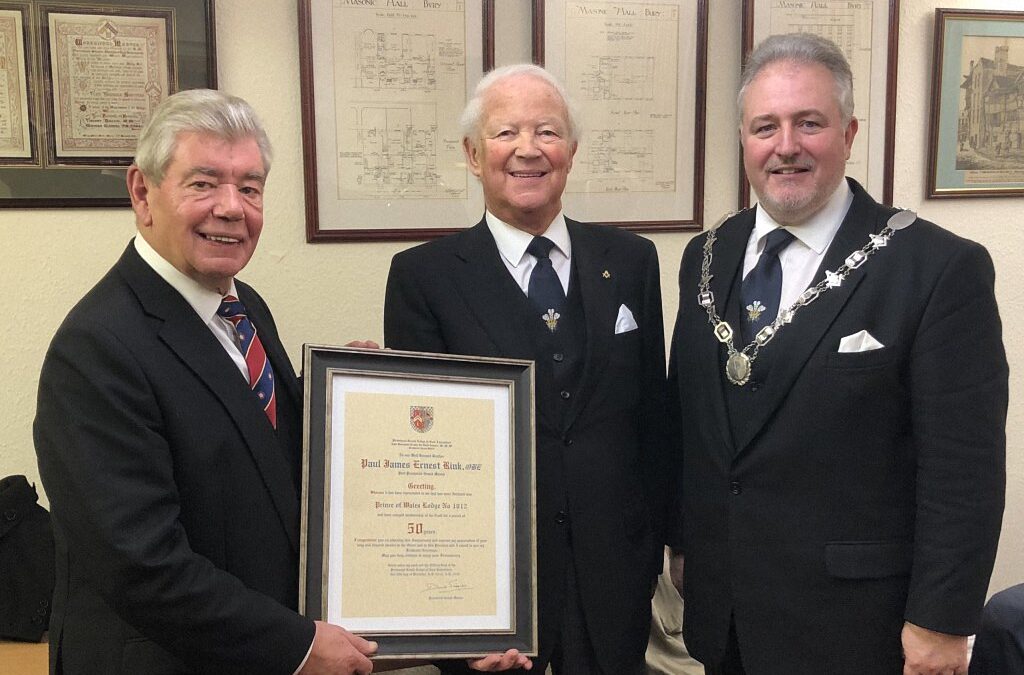 RWBro Paul James Ernest Rink, OBE, PProvGM, Celebrates 50 Years in Freemasonry
