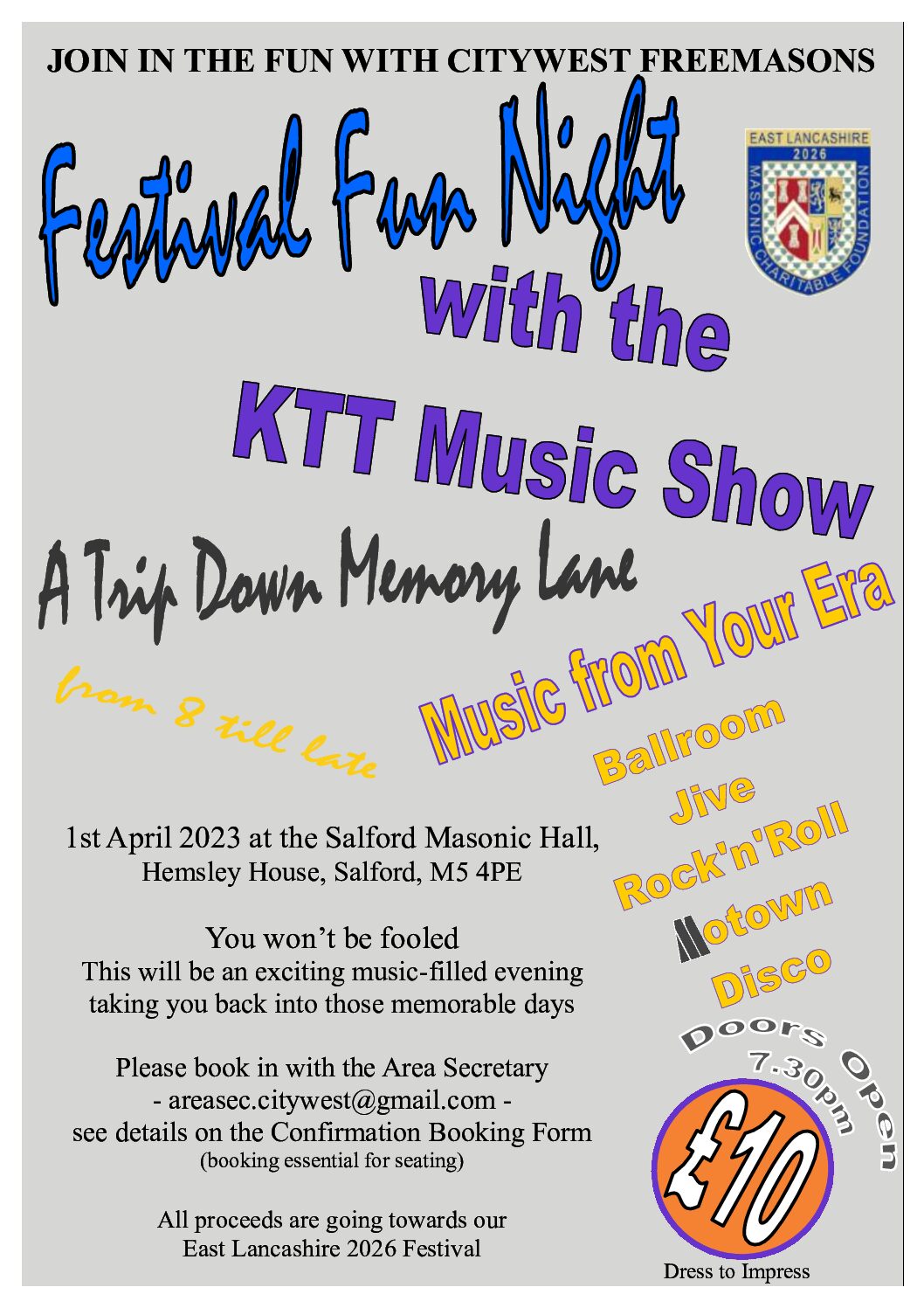 Festival Fun Night 1st April at Salford Masonic Hall