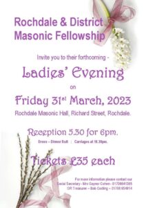 Fellowship Ladies Evening Poster. Contact Gaynor Cohen 01706 641365 to book