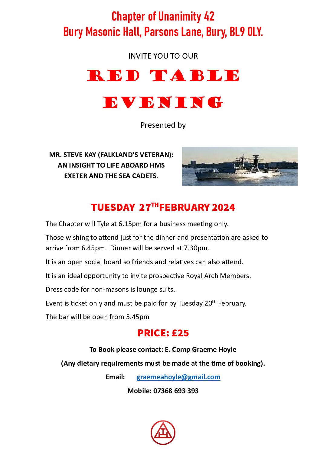 TUESDAY 27TH FEBRUARY – CHAPTER OF UNANIMITY 42 HOST A RED TABLE EVENT