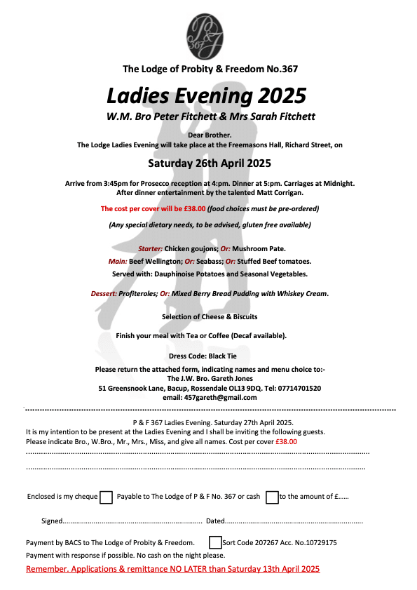 Ladies Evening hosted by The Lodge of Probity and Freedom 367