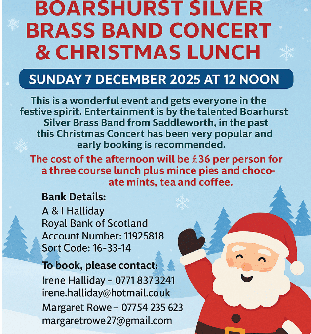 Dormer St Margarets Lodge Presents…Boarshurst Silver Brass Band Concert & Christmas Lunch