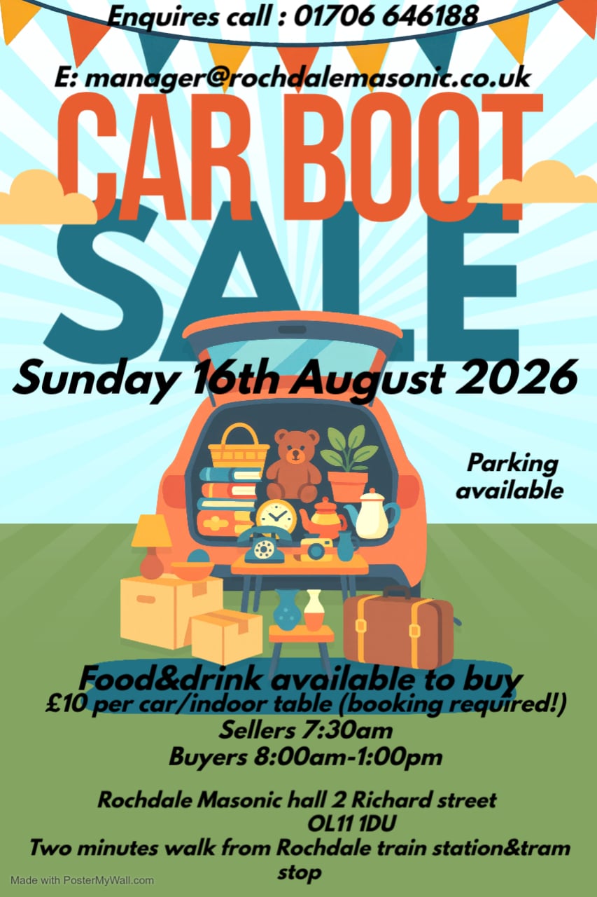 Car Boot Sale hosted by Rochdale Masonic Building